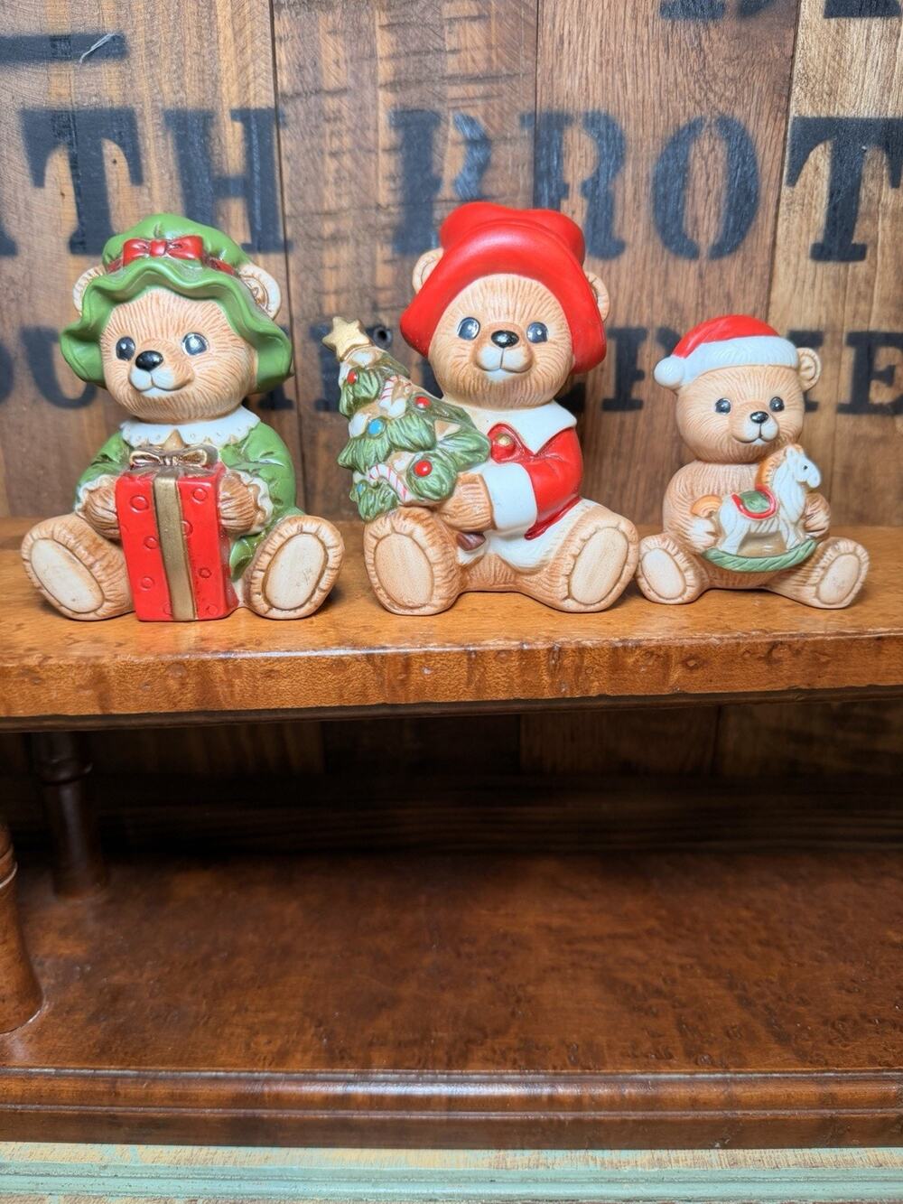 Vintage HOMCO Christmas Bear Family Set of 3 #5175